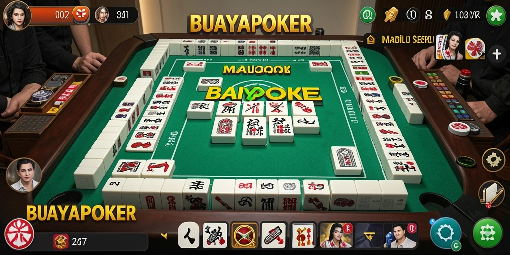Tampilan gameplay BUAYAPOKER yang menampilkan momen menegangkan saat bermain Mahjong.