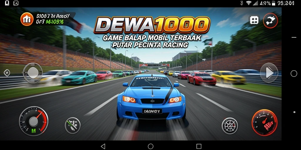 Tampilan gameplay seru di DEWA1000 dengan mobil balap cepat.