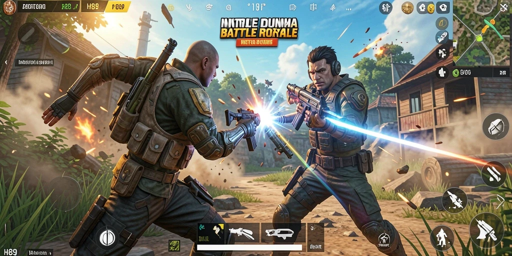 Screenshot H89 menampilkan aksi seru di medan perang Battle Royale.