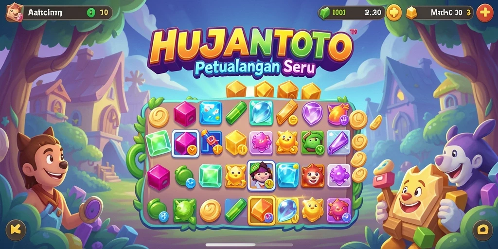 Tampilan gameplay seru dalam HUJANTOTO dengan level Match-3 yang menantang.
