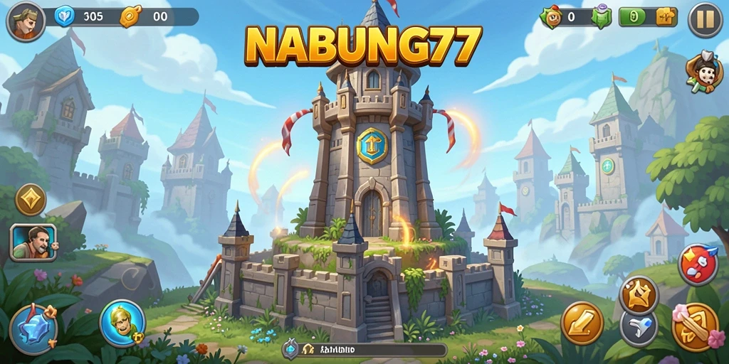 Screenshot gameplay NABUNG77 menampilkan aksi Tower Defense yang mendebarkan.
