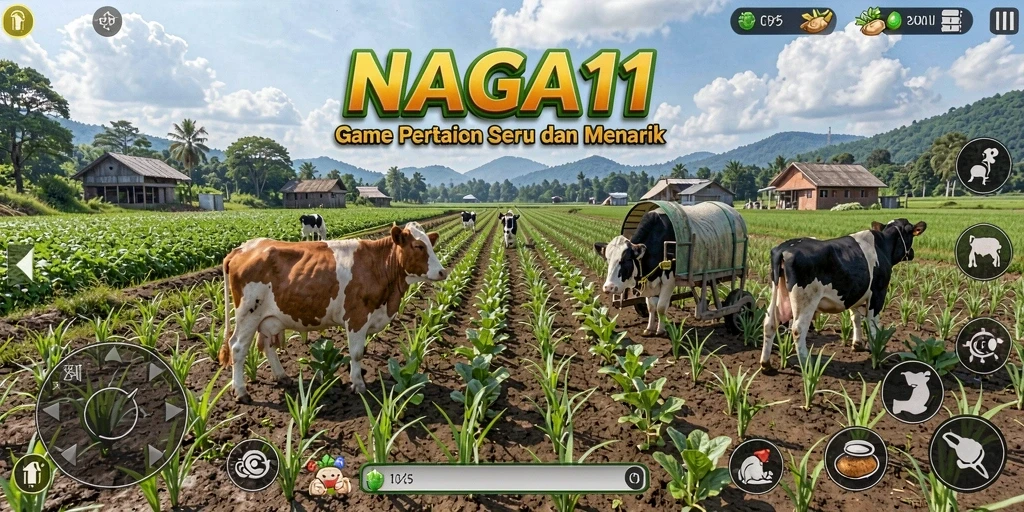 Screenshot utama NAGA11 menampilkan aktivitas pertanian yang seru.