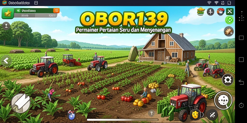 Screenshot gameplay menunjukkan aktivitas berkebun dan panen dalam OBOR138.