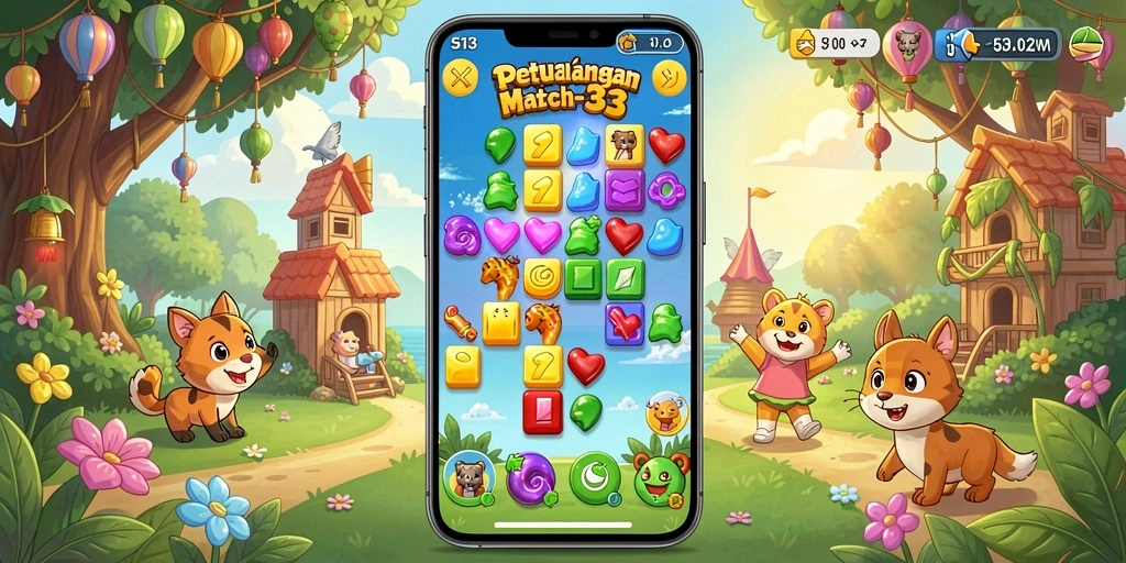 Tangkapan layar gameplay S13 memperlihatkan kombinasi warna cerah dan tantangan Match-3.