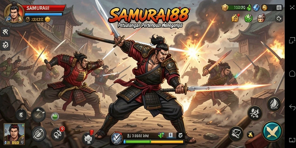 Gameplay menegangkan dalam SAMURAI88 dengan aksi samurai yang cepat.