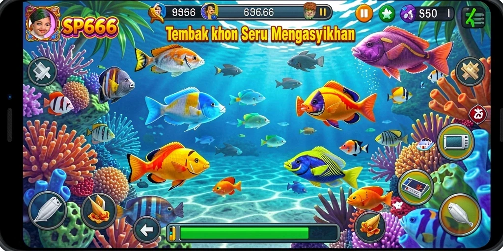 Tampilan gameplay seru di SP666 dengan aksi tembak ikan.