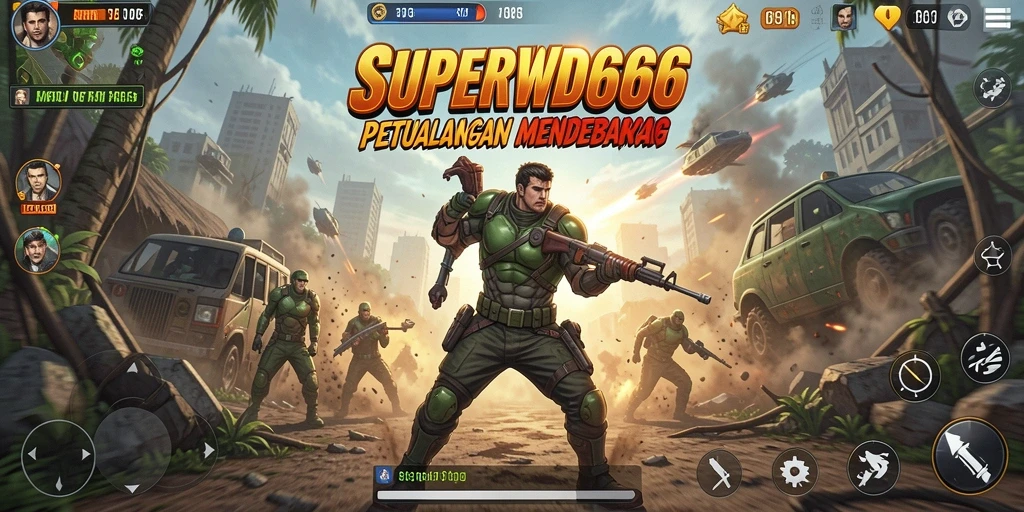 Tangkapan layar SUPERWD666 menampilkan pertarungan aksi yang intens dan seru.